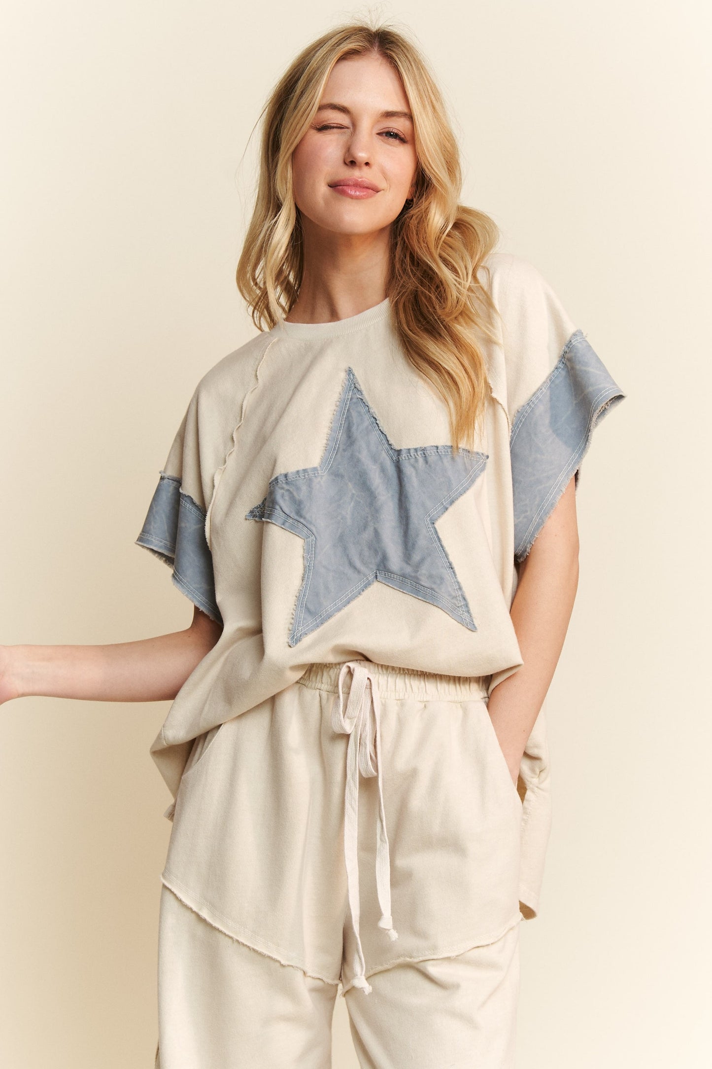 Mineral Washed Denim Star Sleeveless top