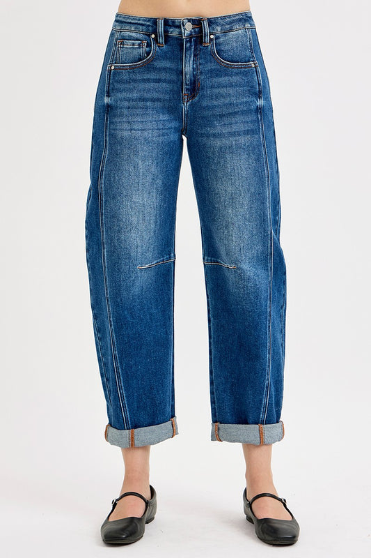 Risen Jeans High rise crop barrel cuffed jeans
