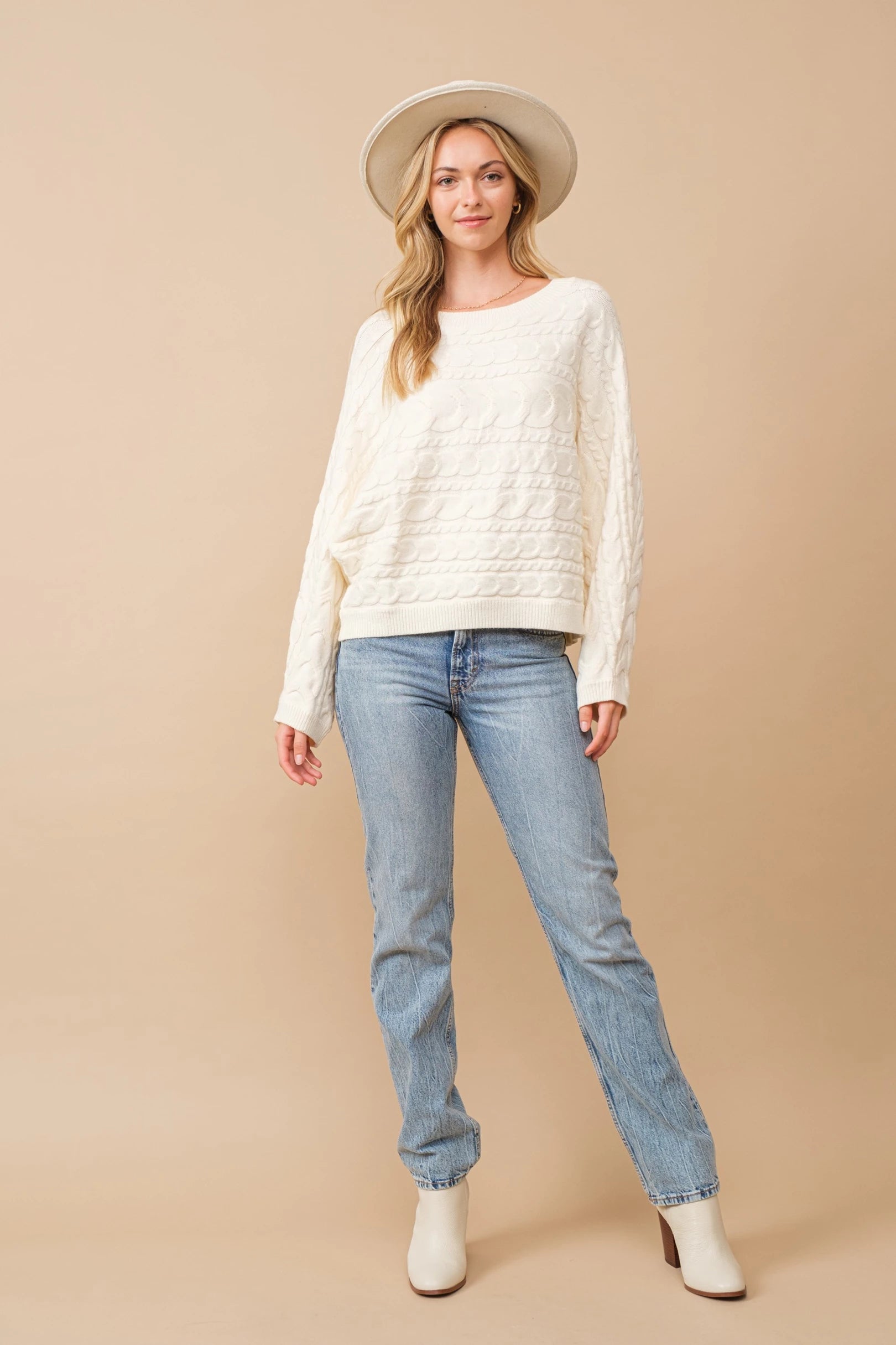 Horizontal cable knit dolman sleeve sweater Sweater Cozy Co   