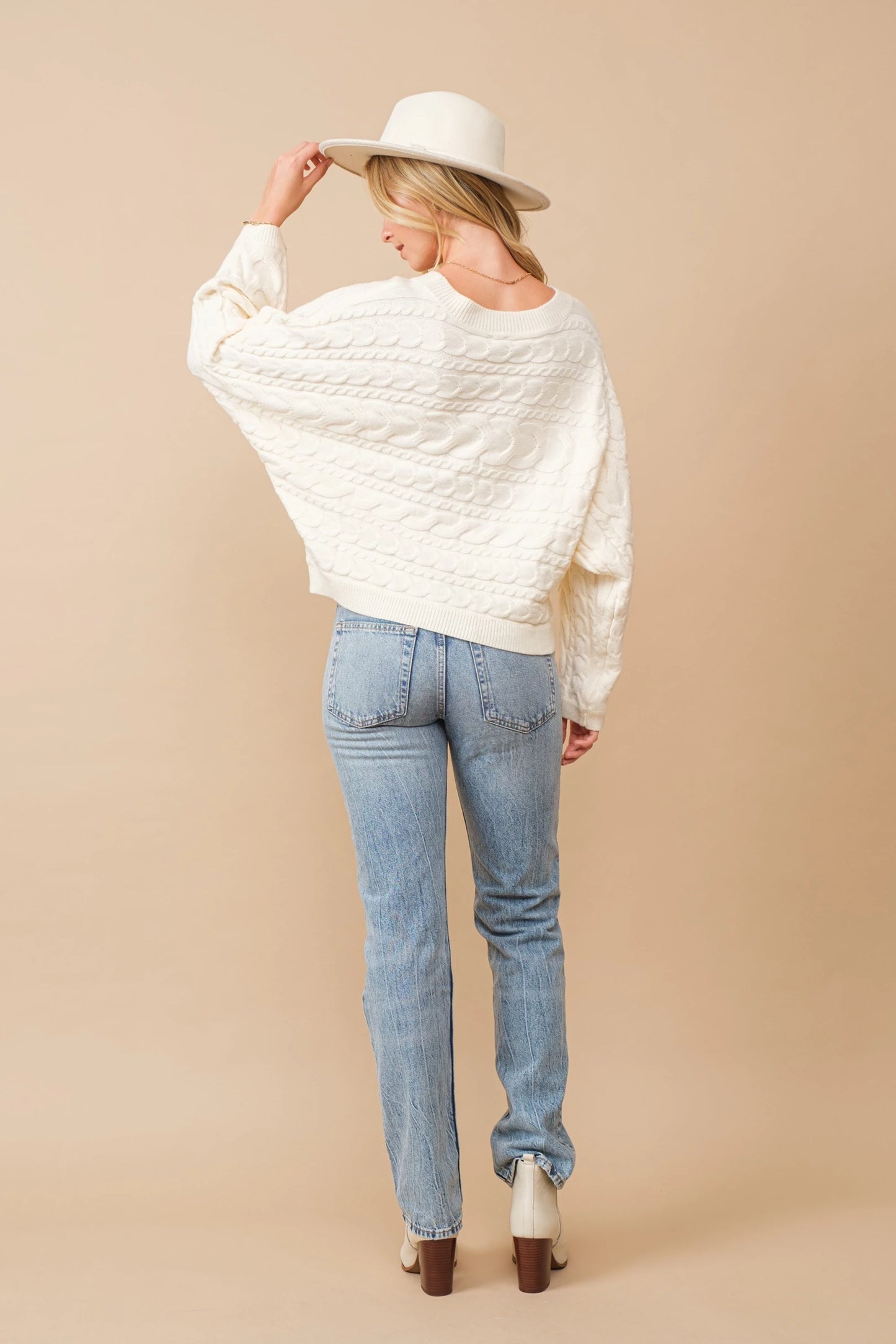 Horizontal cable knit dolman sleeve sweater Sweater Cozy Co   