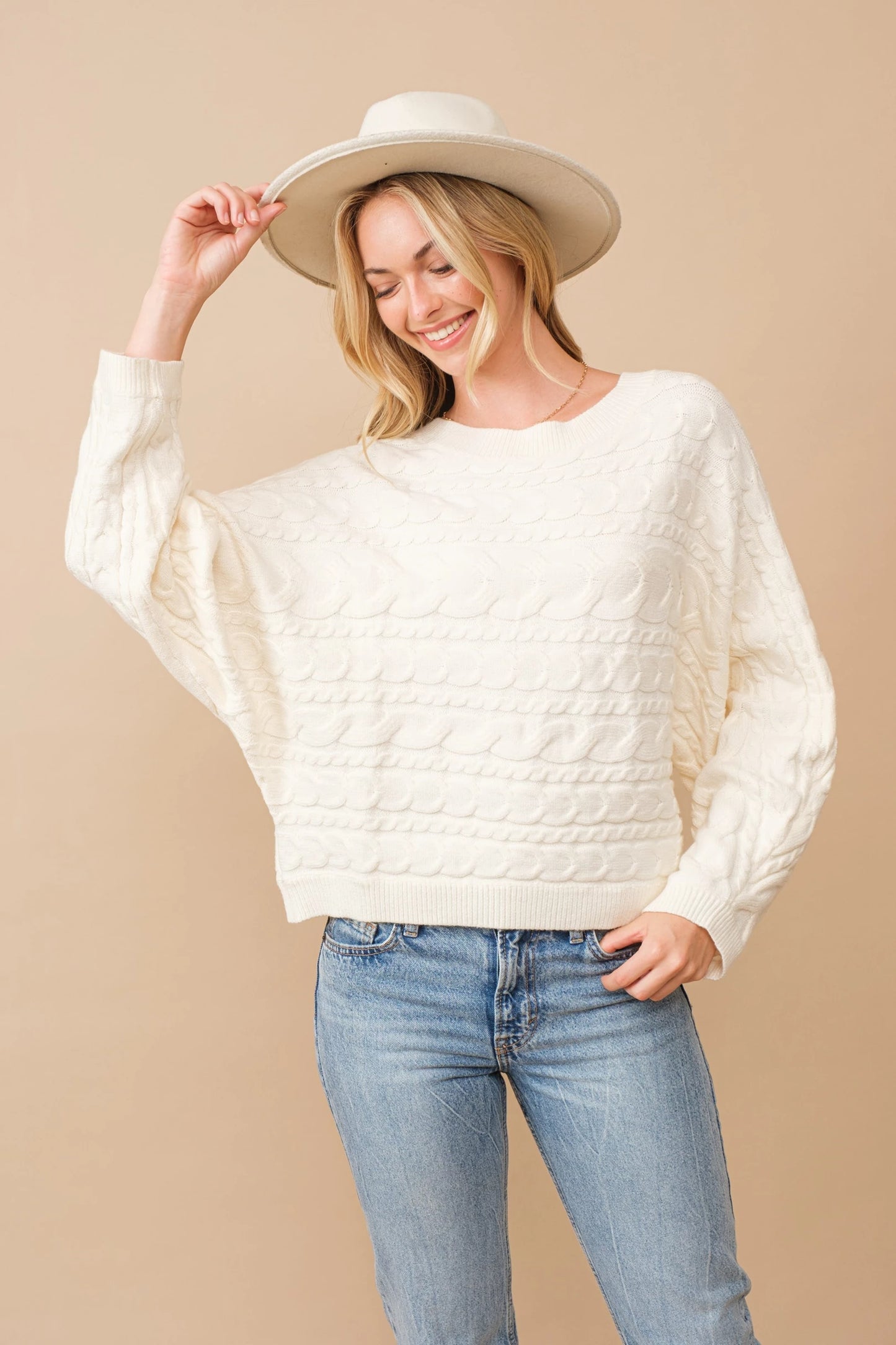 Horizontal cable knit dolman sleeve sweater Sweater Cozy Co   