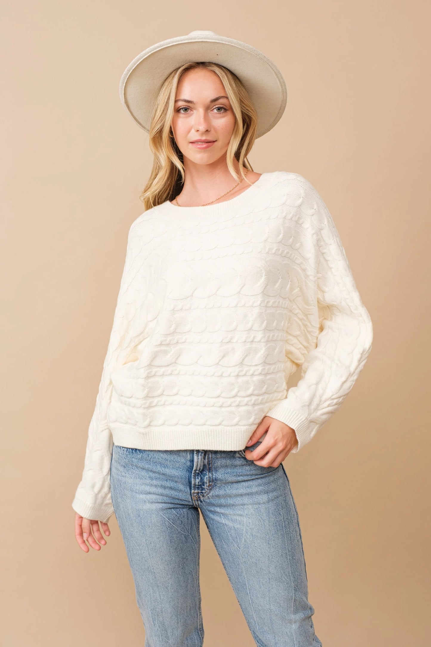 Horizontal cable knit dolman sleeve sweater Sweater Cozy Co   