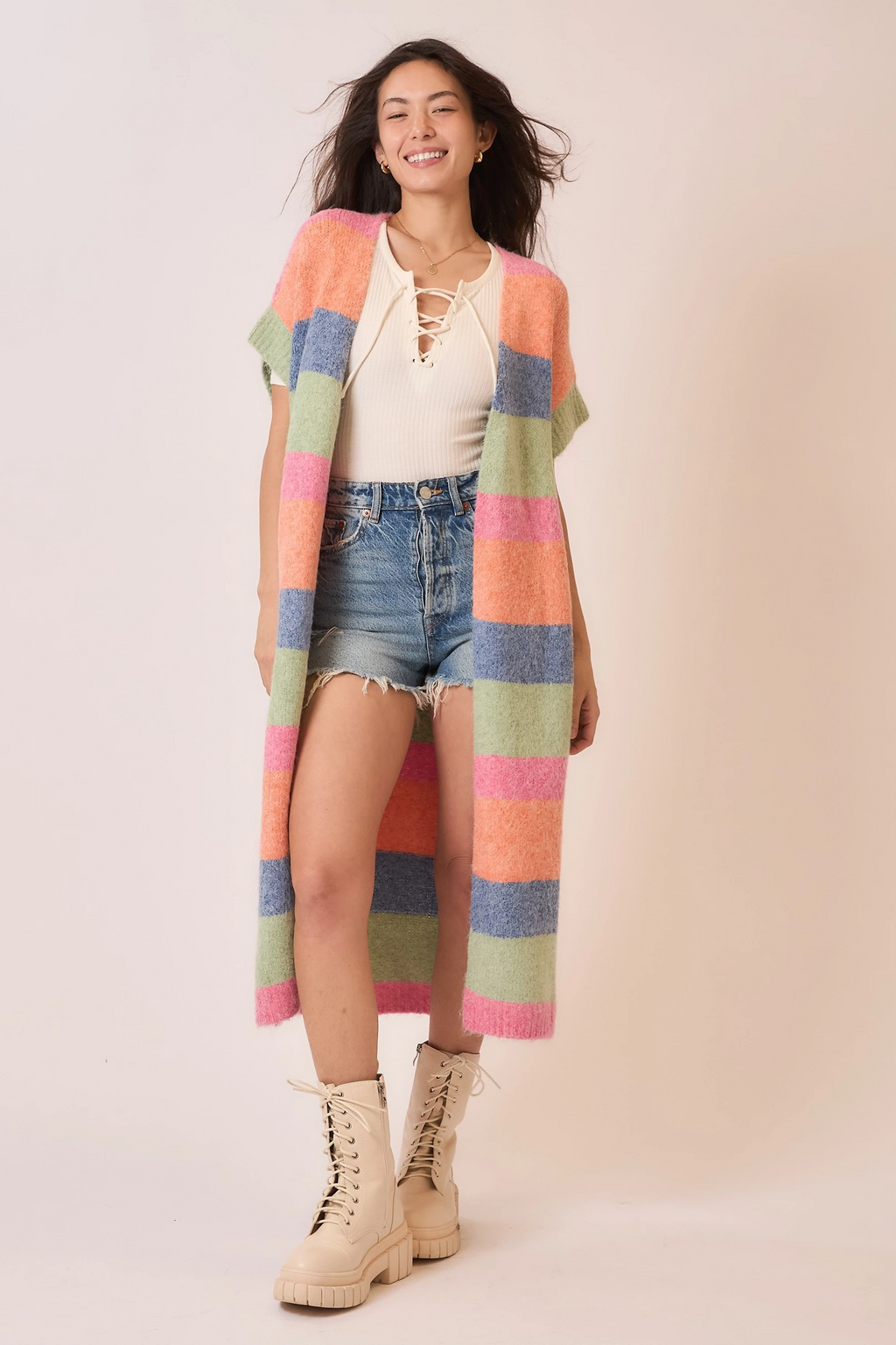 Color block sleeveless long cardigan