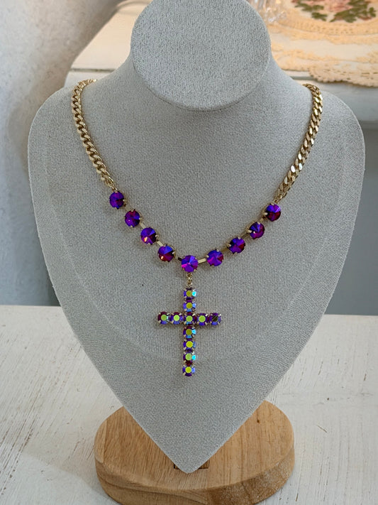 Gem 18k Gold Plated Gems and Cross Necklace