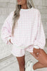 Plaid Baggy Pullover & Drawstring Casual Shorts 2-Piece Outfit