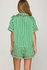 Striped woven print short sleeve top and shorts pajama set