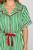 Striped woven print short sleeve top and shorts pajama set