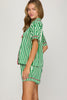 Striped woven print short sleeve top and shorts pajama set
