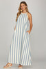Halter neck with trim stripe woven A-line maxi dress with pockets