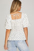 Puff half sleeve polka dot woven smocked peplum top