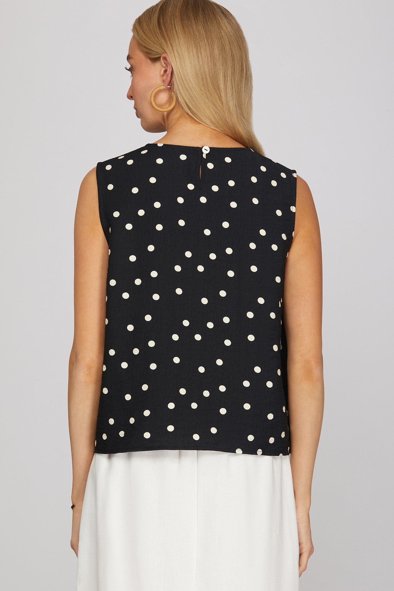 RESTOCKED - Sleeveless woven polka dot print top