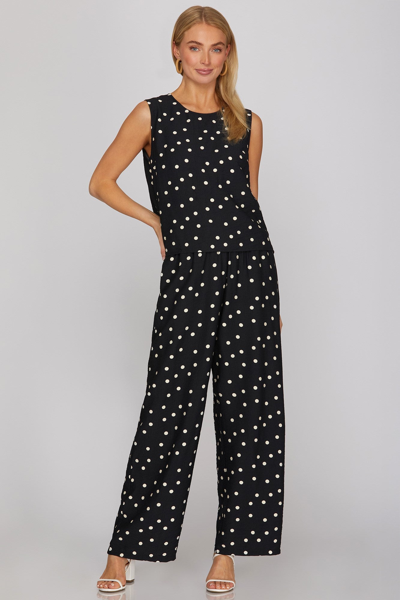 RESTOCKED - Sleeveless woven polka dot print top