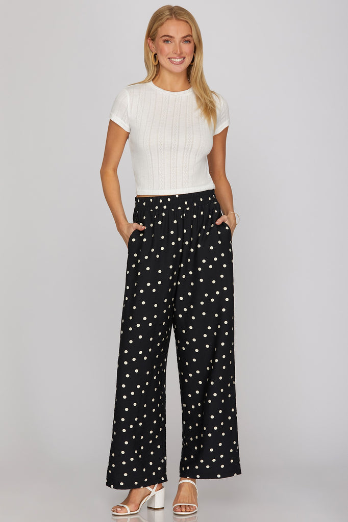 Woven polka dot print pants with side pocket