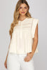 Drop shoulder laced half front button woven top