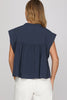 Drop shoulder laced half front button woven top