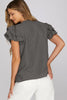 Ruffle sleeve pintuck woven gingham top