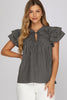 Ruffle sleeve pintuck woven gingham top