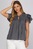 Ruffle sleeve pintuck woven gingham top