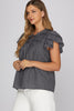 Ruffle sleeve pintuck woven gingham top