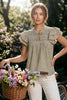 Ruffle sleeve pintuck woven gingham top