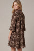 3/4 sleeve button down ruffle hem floral print woven mini dress with pockets