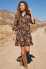 3/4 sleeve button down ruffle hem floral print woven mini dress with pockets