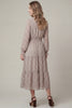 Long sleeve waist smocking tiered chiffon plaid print midi dress