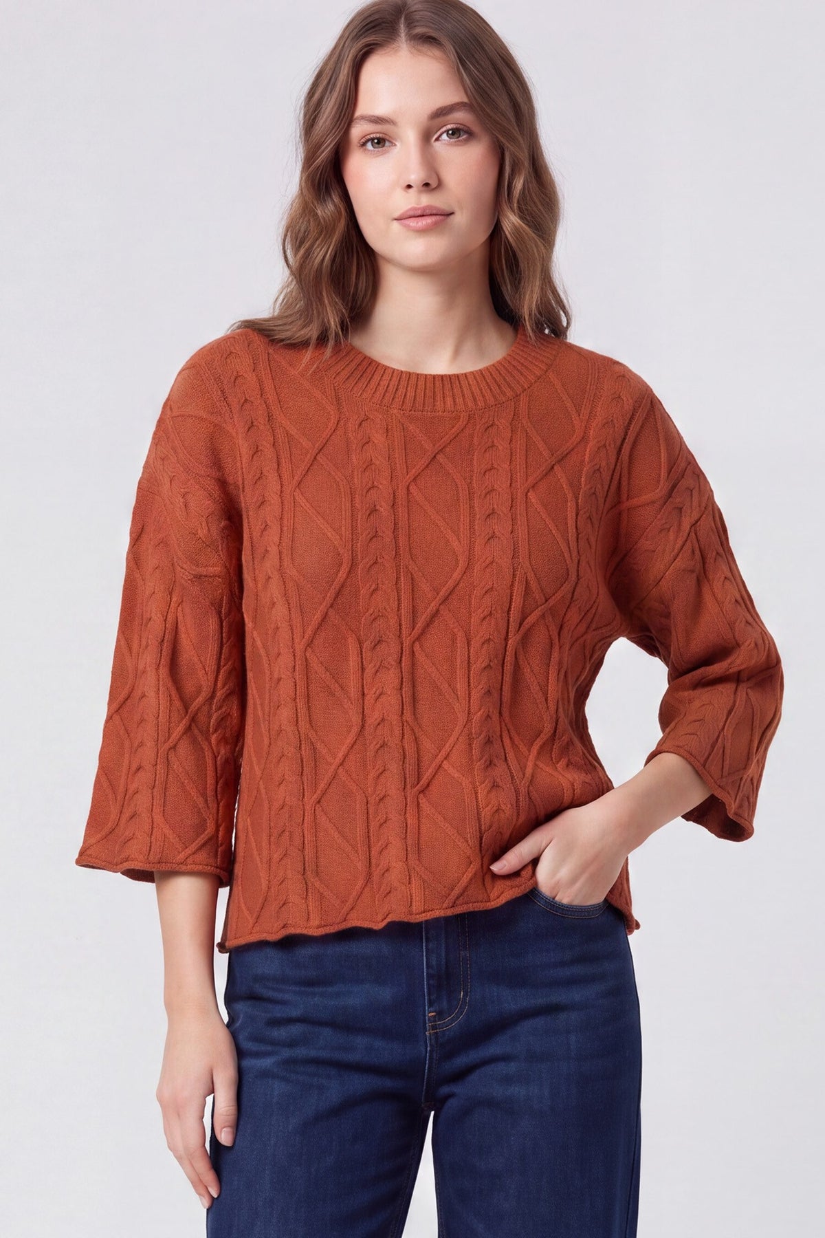 3/4 sleeve cable sweater top