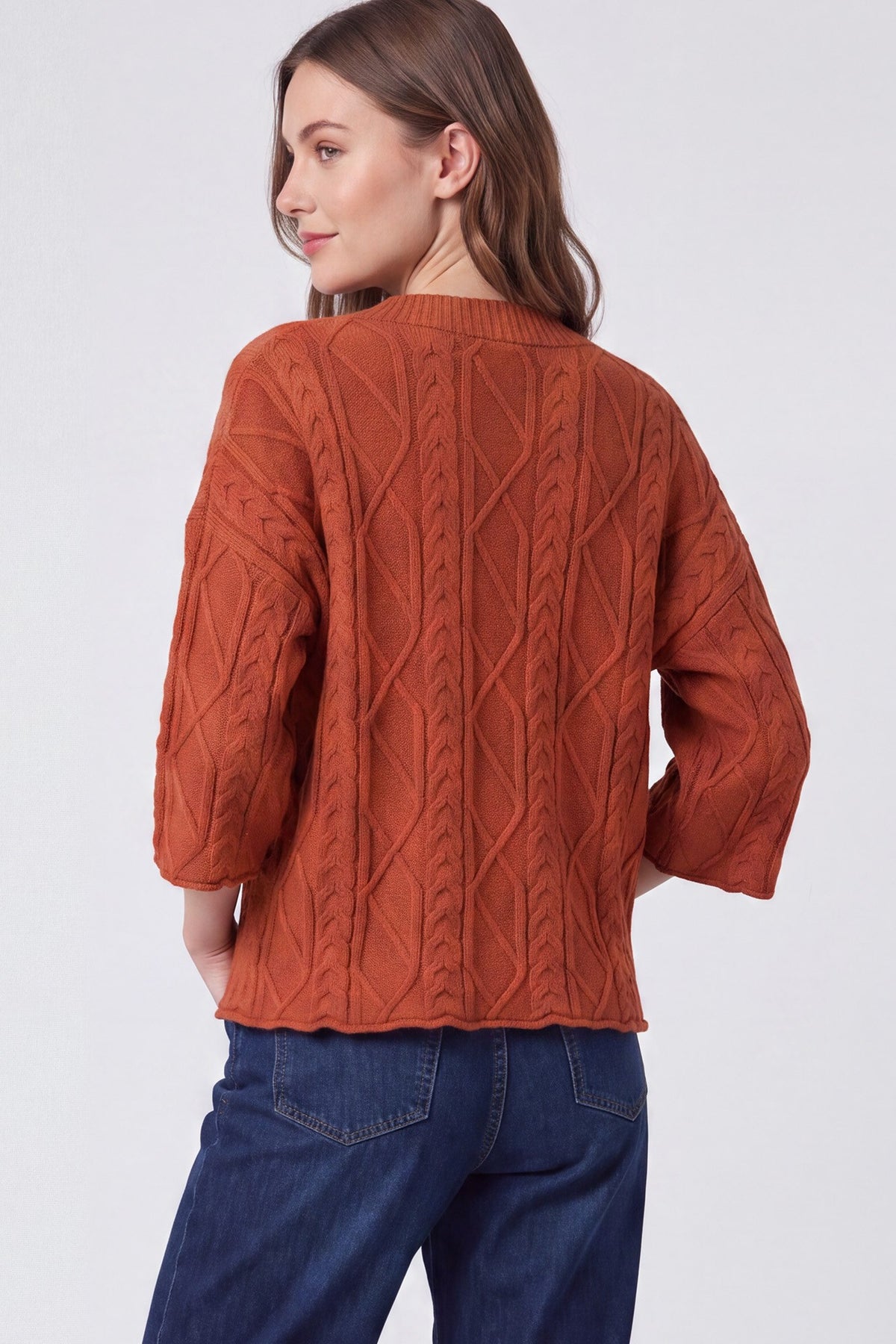 3/4 sleeve cable sweater top