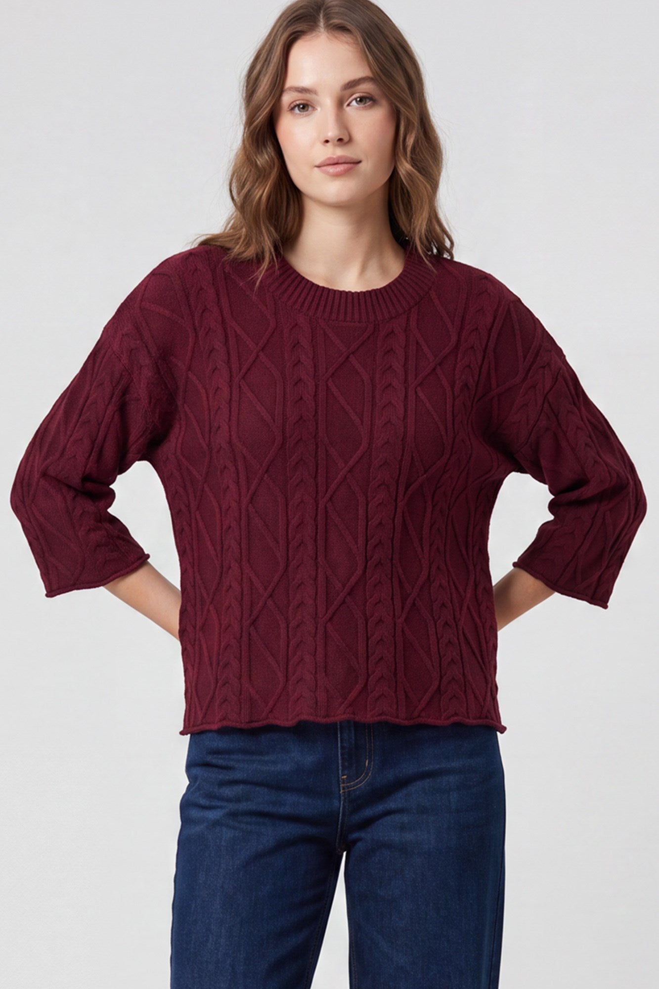 3/4 sleeve cable sweater top