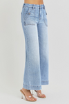 Risen high-rise ankle wide leg patch front pocket jeans