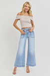 Risen high-rise ankle wide leg patch front pocket jeans