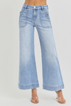 Risen high-rise ankle wide leg patch front pocket jeans