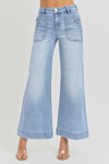 Risen high-rise ankle wide leg patch front pocket jeans