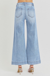 Risen high-rise ankle wide leg patch front pocket jeans