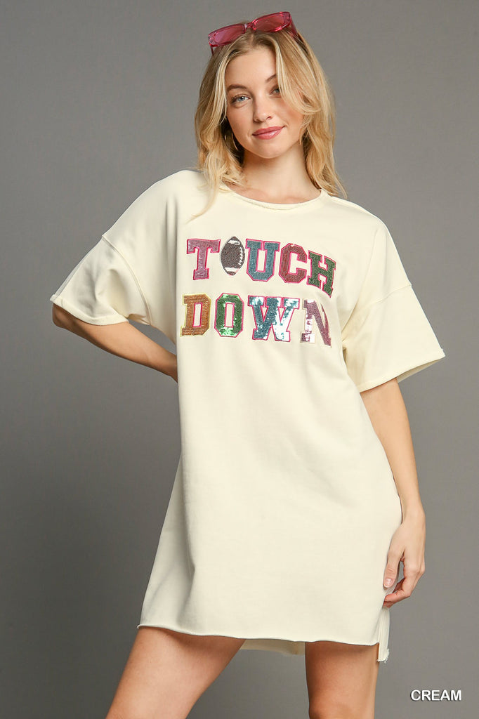 Touchdown no-lining sequins patch french terry mini dress Dress Umgee   