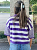 Striped fuzzy short sleeve cardigan top