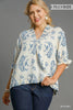 Paisley print v-neck smocking detailed top (Curvy)