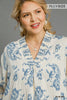 Paisley print v-neck smocking detailed top (Curvy)