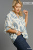 Paisley print v-neck smocking detailed top (Curvy)