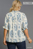 Paisley print v-neck smocking detailed top (Curvy)