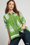 No lining abstract print oversized button down top
