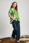 No lining abstract print oversized button down top