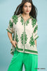 No lining abstract print oversized button down top
