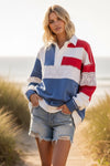 4TH of July Americana Multi Color Long Sleeve T-Shirt with Collar