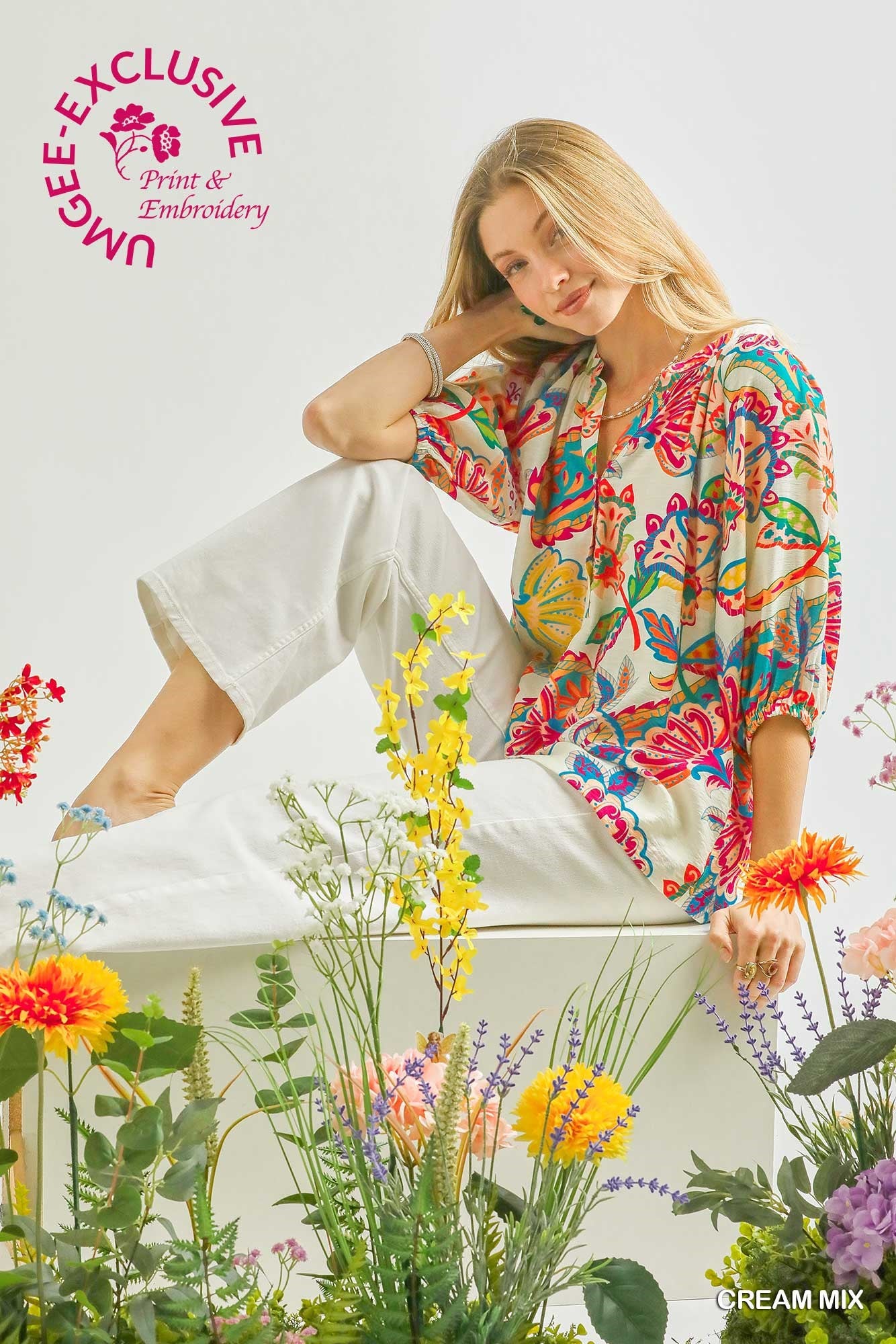 Paisley print half button down top