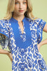 Abstract two tone print midi dress with contrast neckline