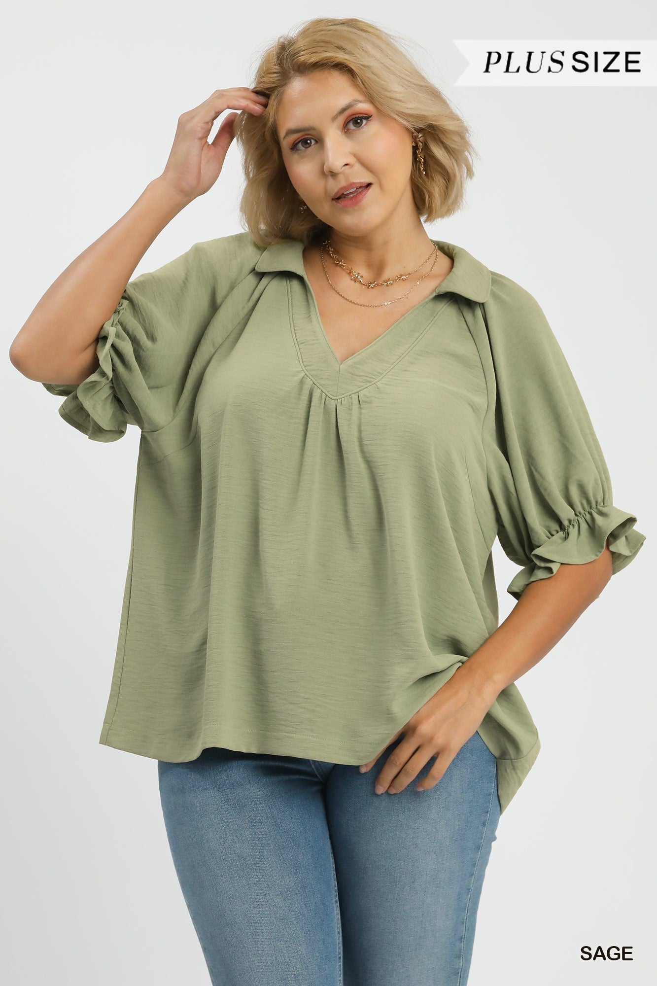 Solid collared v-neck top