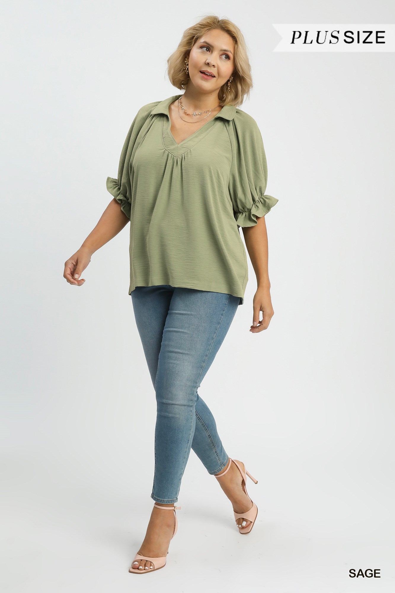 Solid collared v-neck top