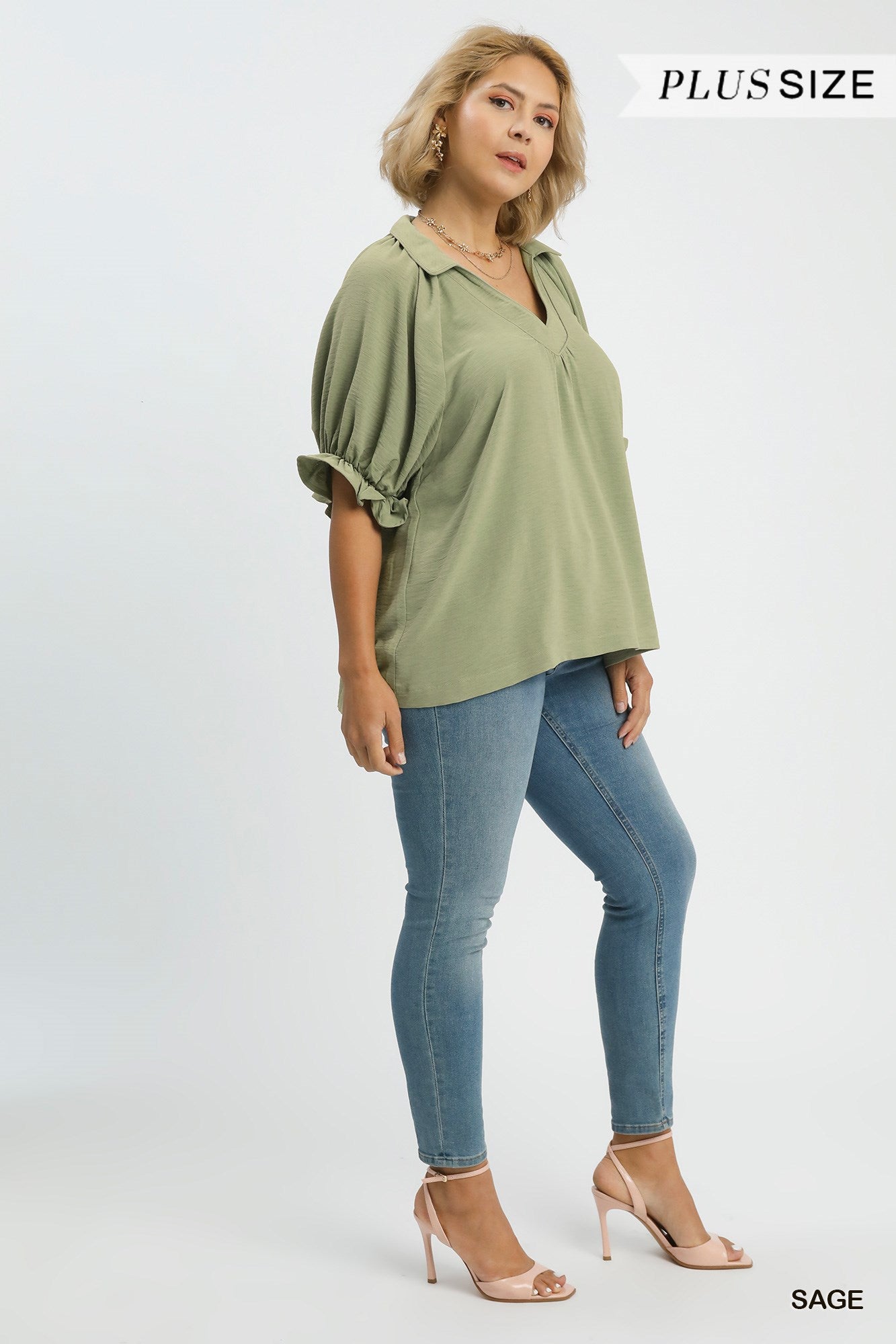 Solid collared v-neck top
